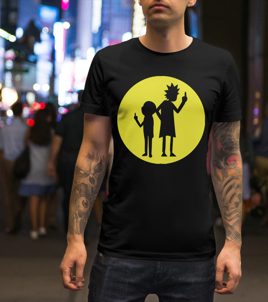 Rick And Morty Silhouette Circle Middle Finger T-Shirt