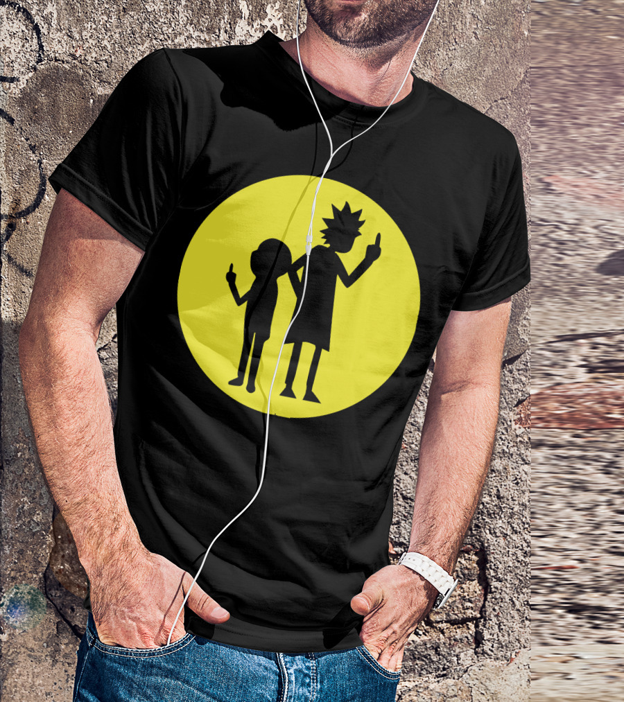 Rick And Morty Silhouette Circle Middle Finger T-Shirt