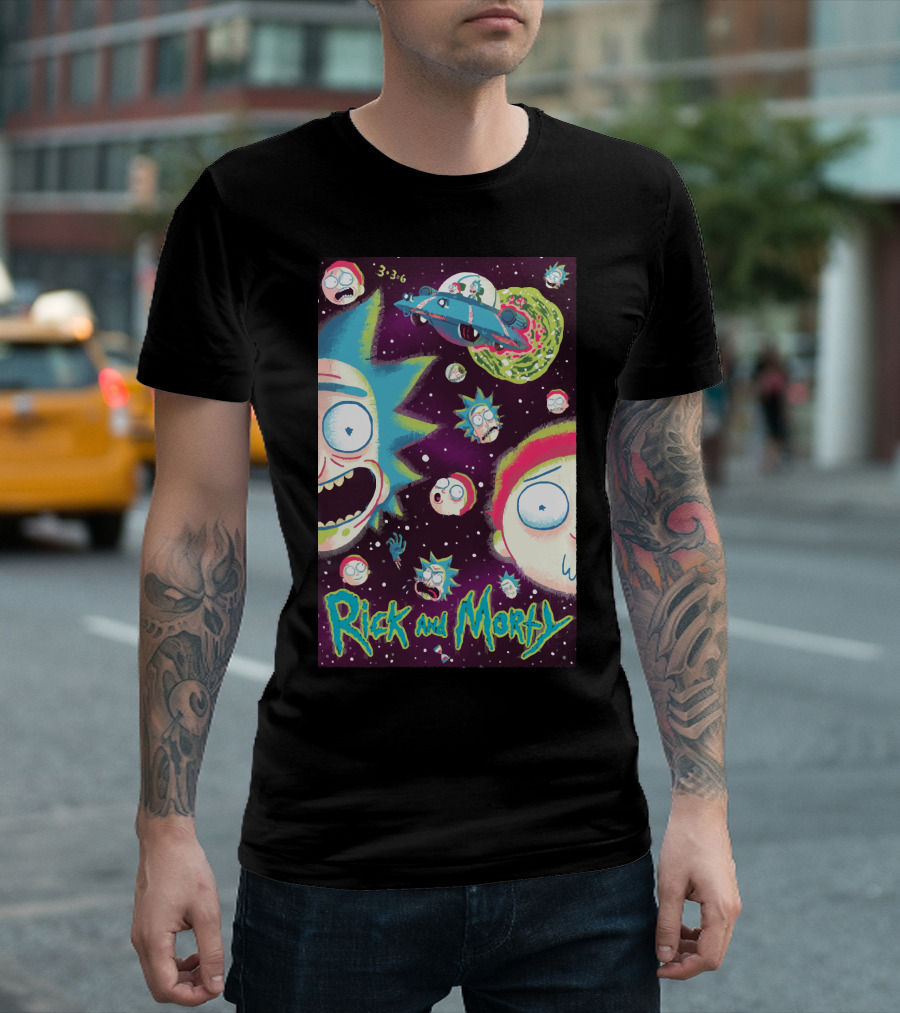 Rick And Morty Galaxy Adventure Cartoon Spaceship Outer Space 3-3-6 T-Shirt