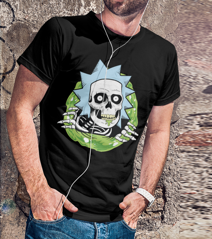 Rick Ripper Skeleton Portal Graphic Blue Hair Green Slime T-Shirt