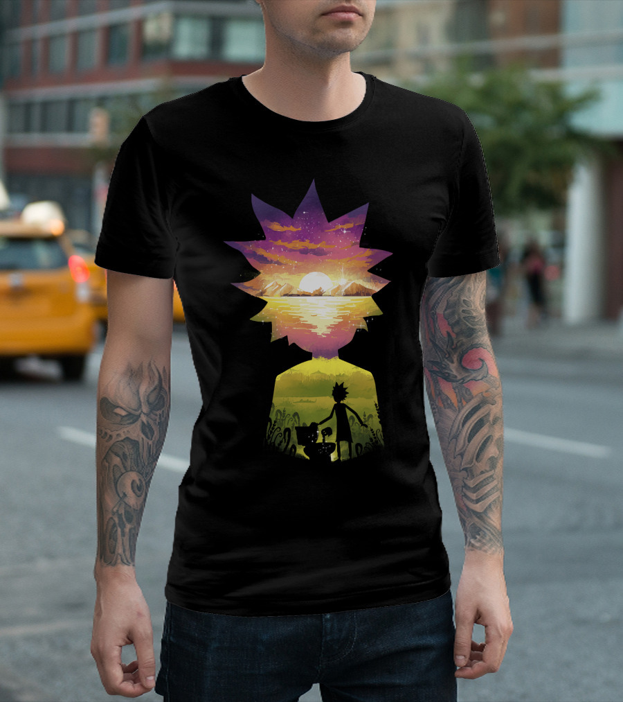Rick And Morty Cosmic Sunset Adventure Scene T-Shirt