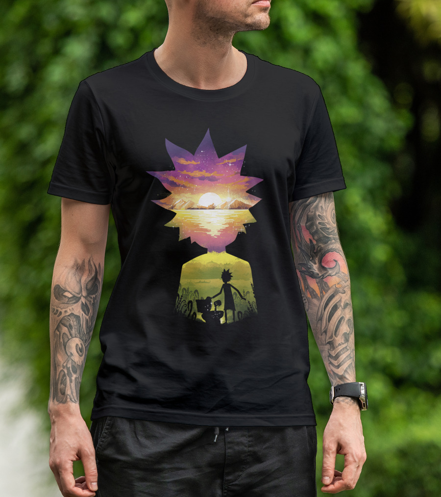 Rick And Morty Cosmic Sunset Adventure Scene T-Shirt