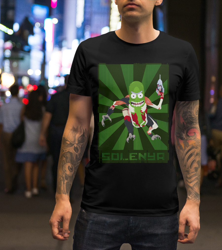SOLENYA Mutant Pickle Character With Tools And Green Background T-Shirt
