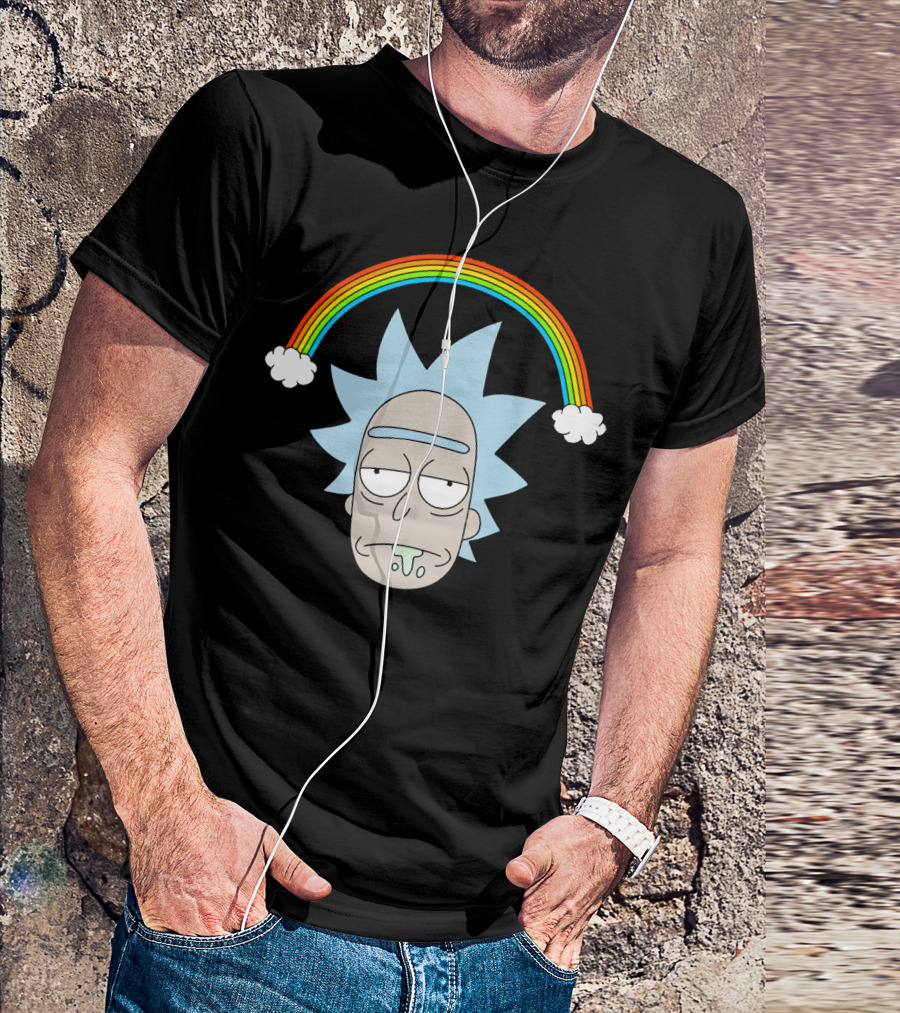 Rick Head With Rainbow And Clouds T-Shirt
