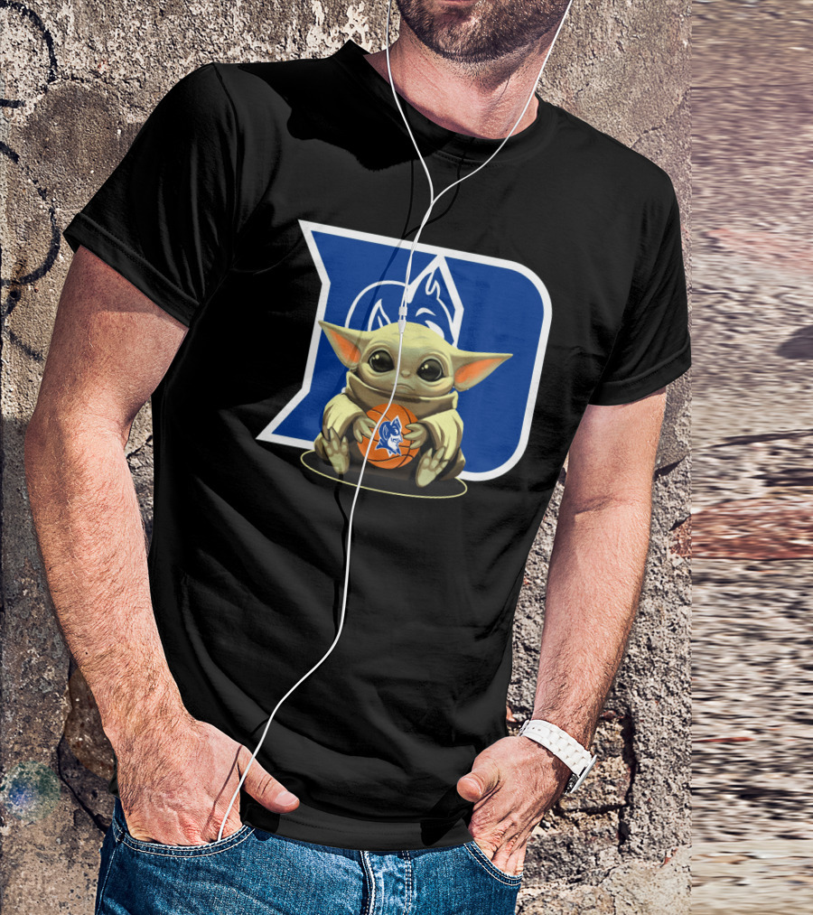 Grogu Holding Basketball With Duke Blue Devils T-Shirt
