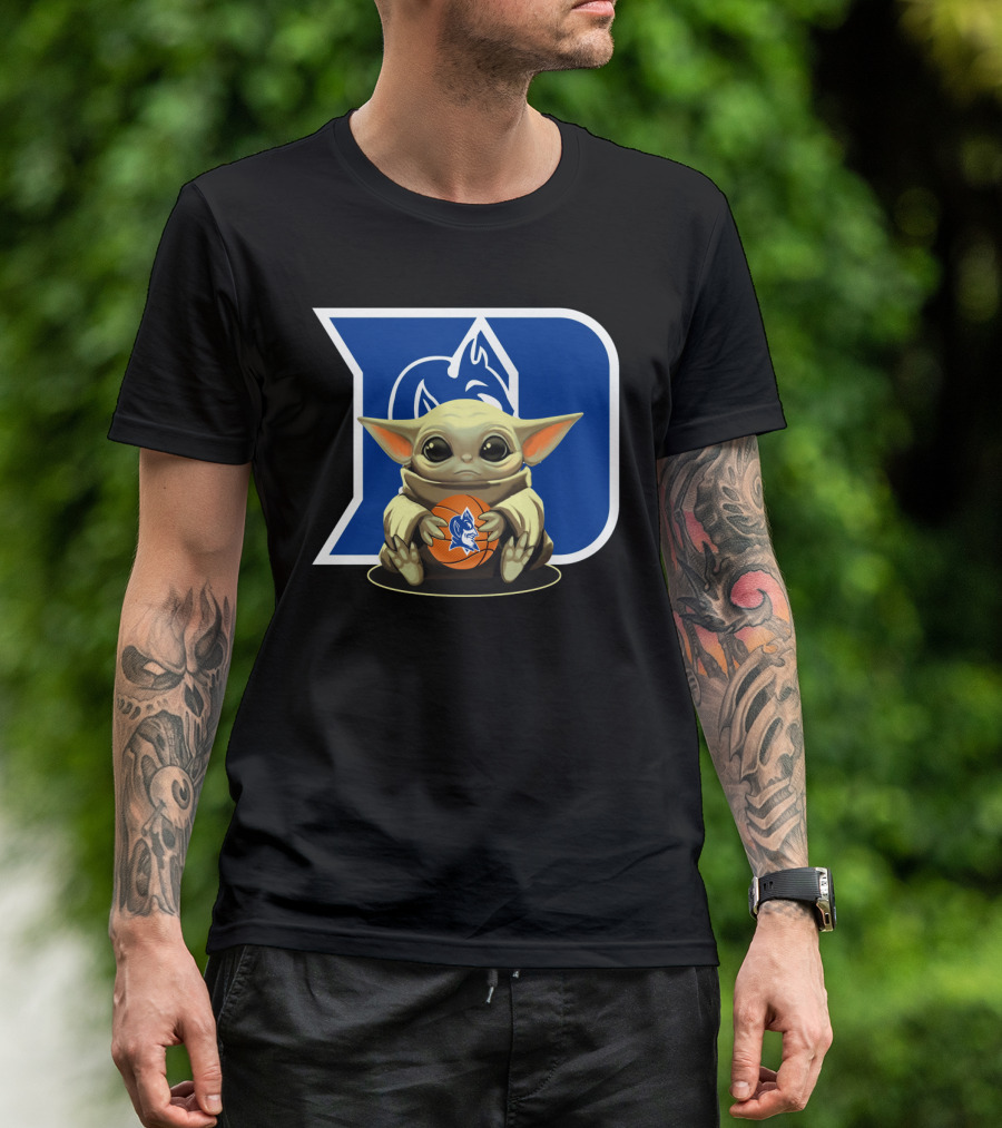Grogu Holding Basketball With Duke Blue Devils T-Shirt