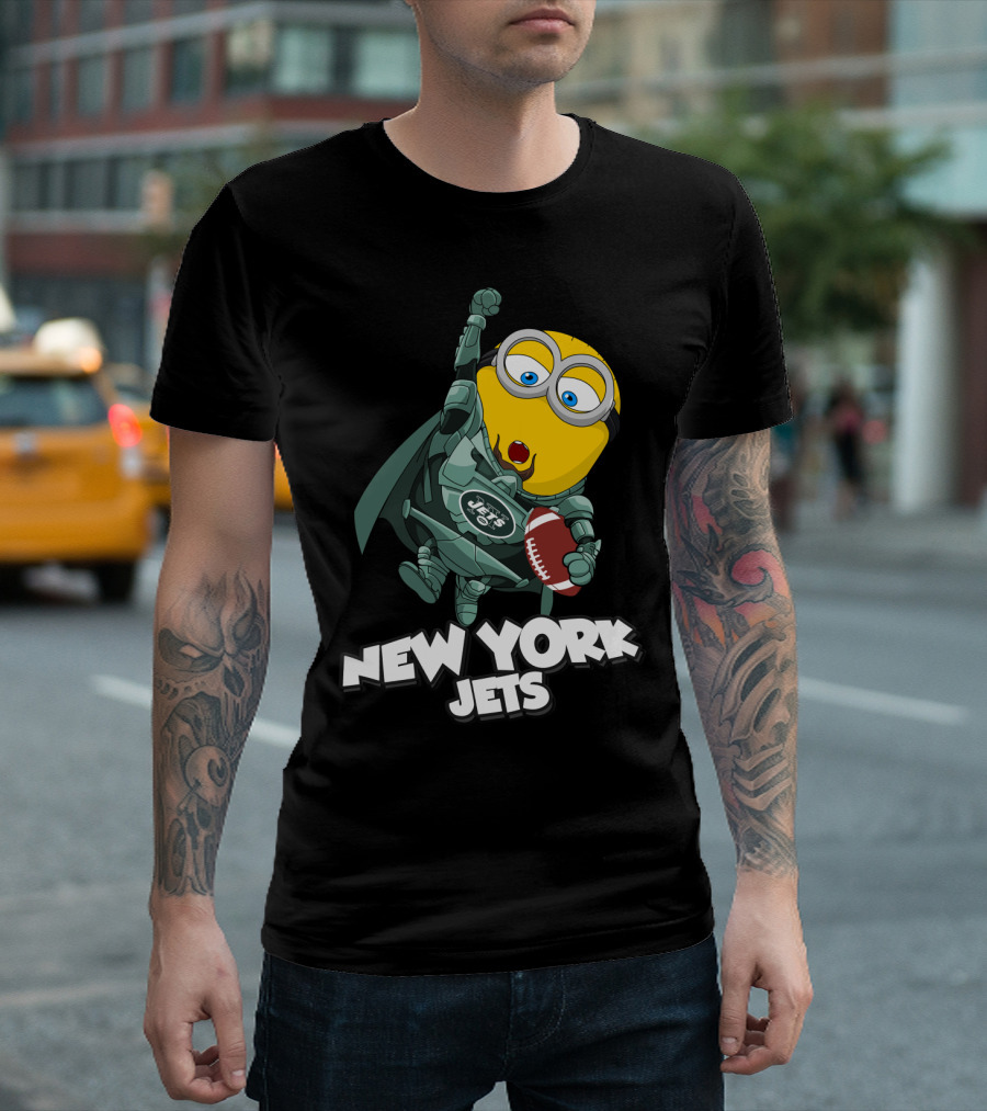 New York Jets Minion Superhero Holding Football T-Shirt