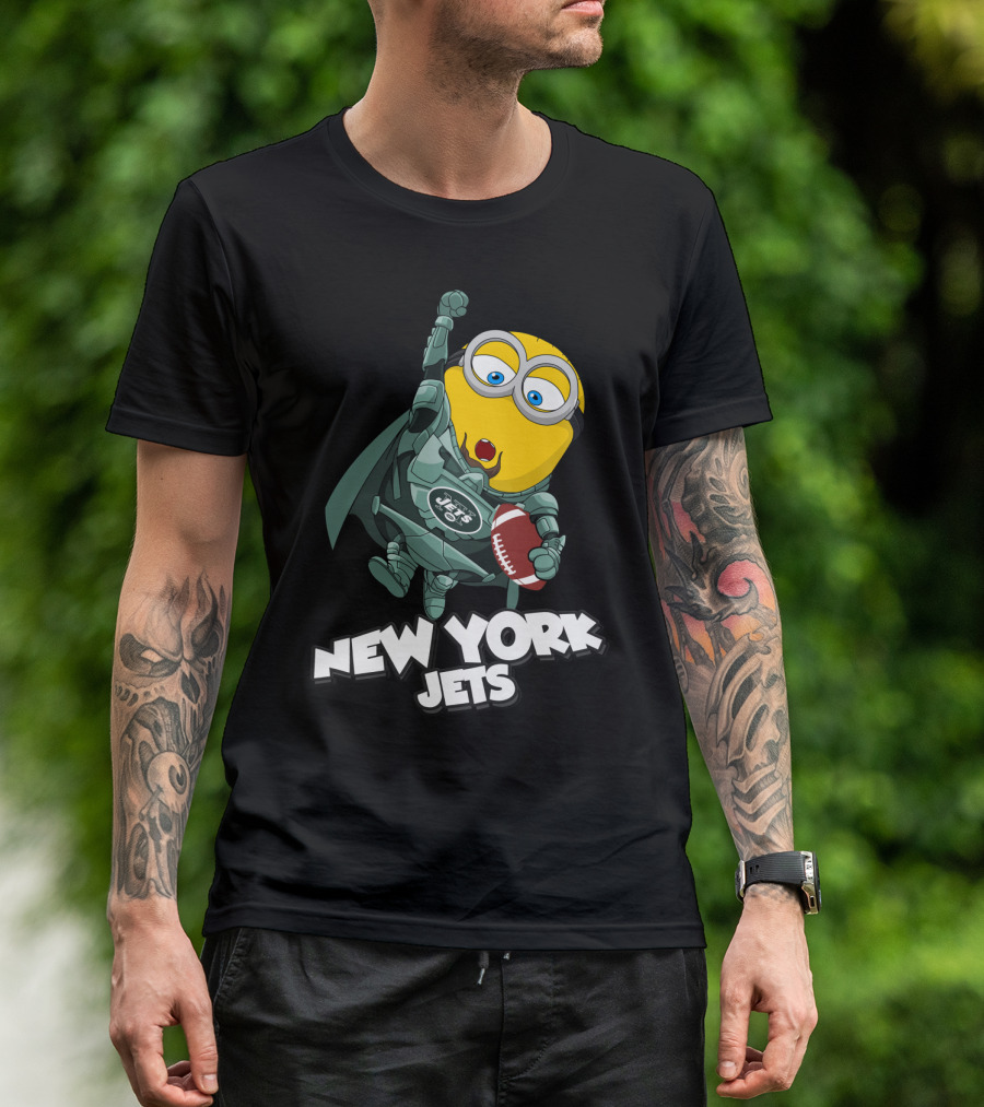 New York Jets Minion Superhero Holding Football T-Shirt