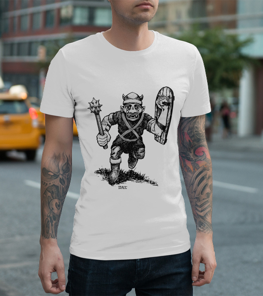 Goblin Charging with Spiked Mace and Shield Drawing T-Shirt