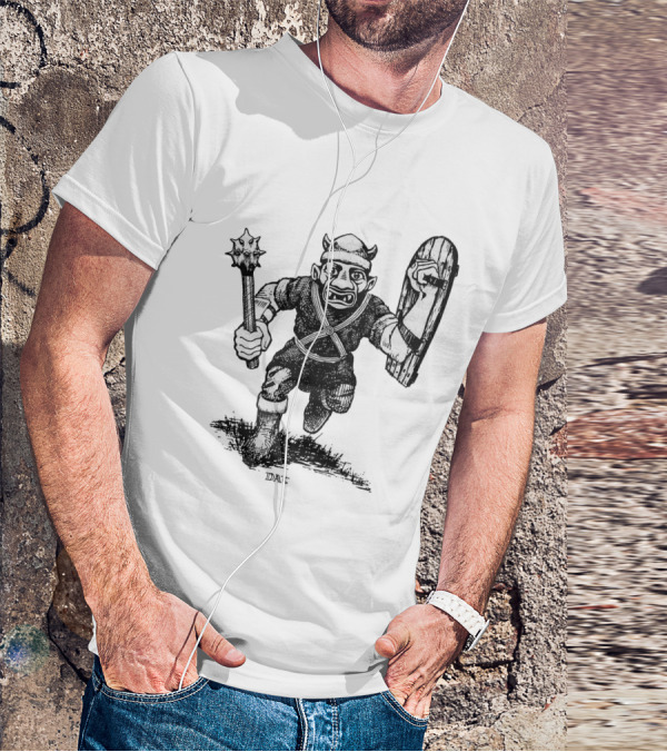 Goblin Charging With Spiked Mace And Shield Drawing T-Shirt