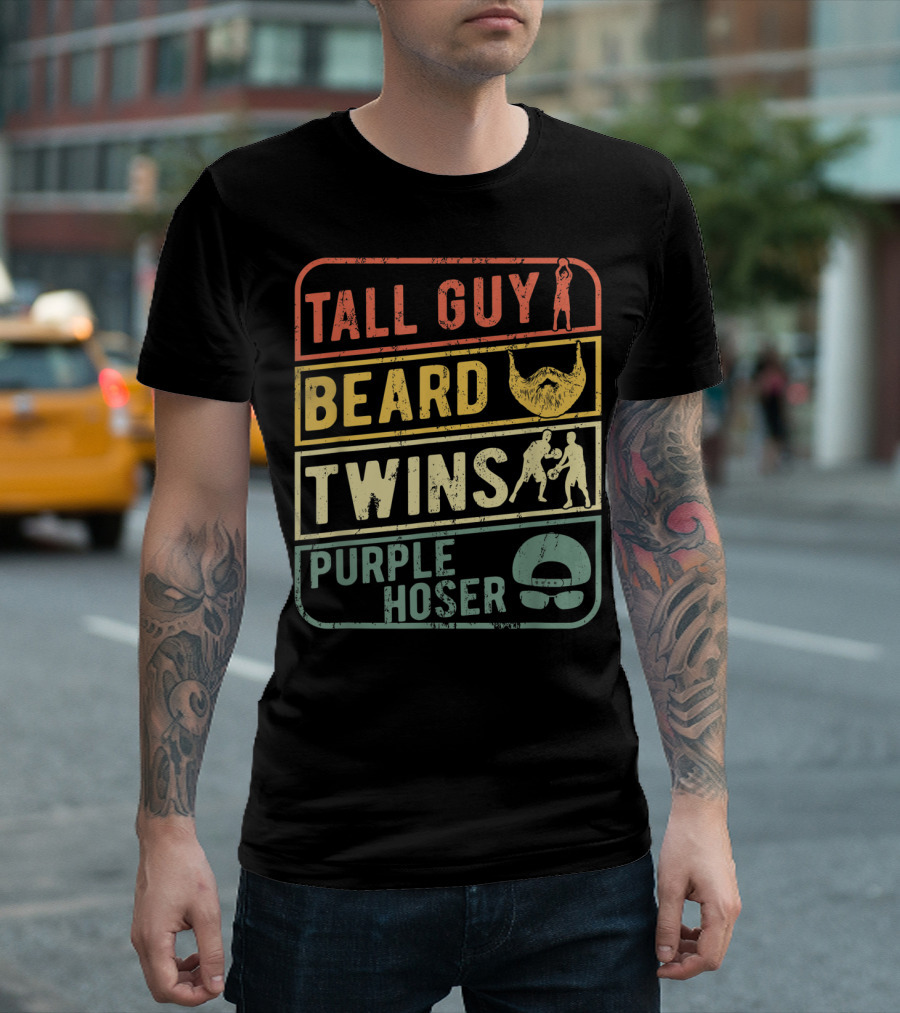 Tall Guy Beard Twins Purple Hoser Sports Iconic Symbols T-Shirt