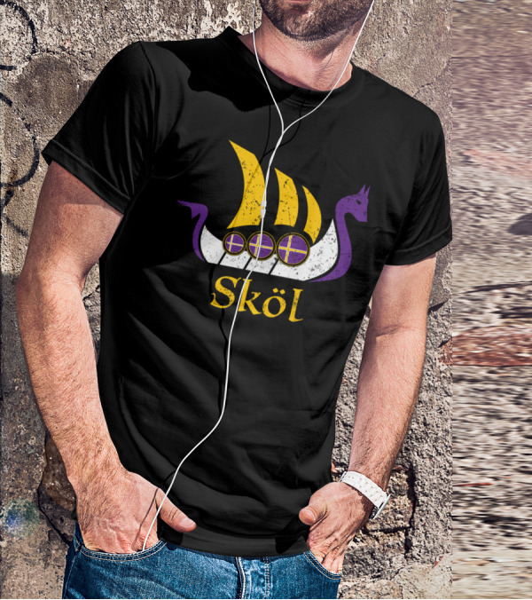 Skol Nordic Scandinavian Vikings Boat With Purple And Yellow Dragon Head T-Shirt