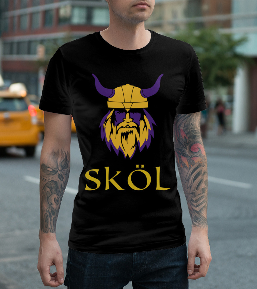 Viking Skol Helmet Scandinavian Warrior Iconic Purple And Gold Nordic T-Shirt