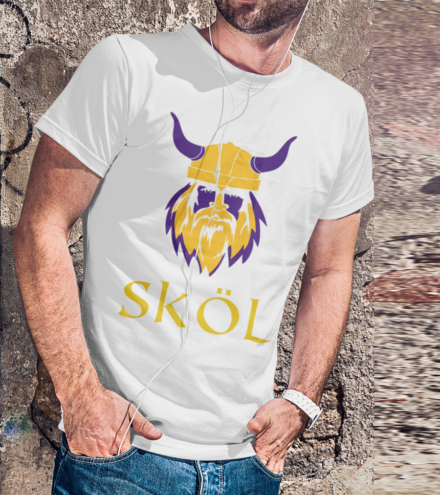 Viking Skol Helmet Scandinavian Warrior Iconic Purple And Gold Nordic T-Shirt