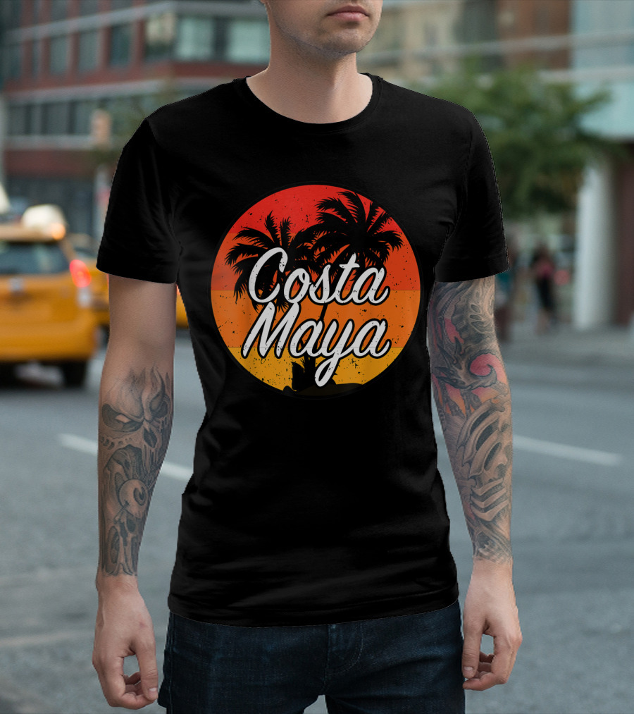 Costa Maya Mexico Vintage Sunset Palm Trees T-Shirt