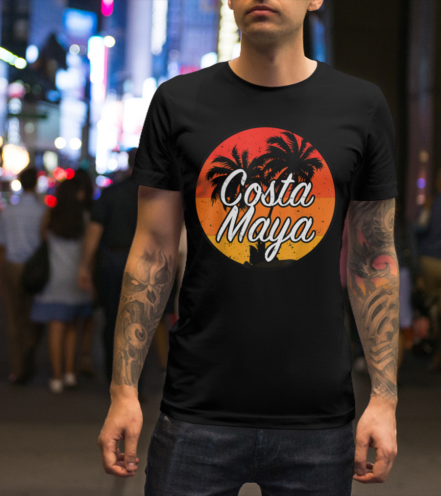 Costa Maya Mexico Vintage Sunset Palm Trees T-Shirt