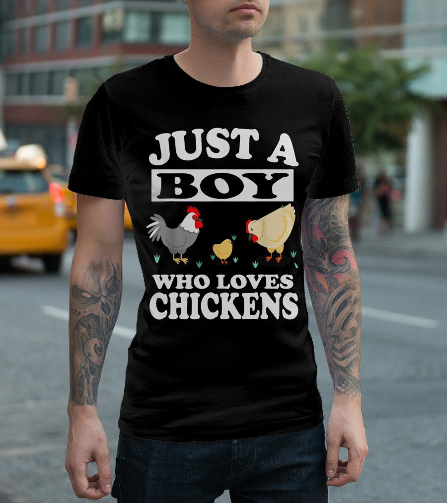 Just A Boy Who Loves Chickens Farm Chicken Rooster Hen Chicks T-Shirt