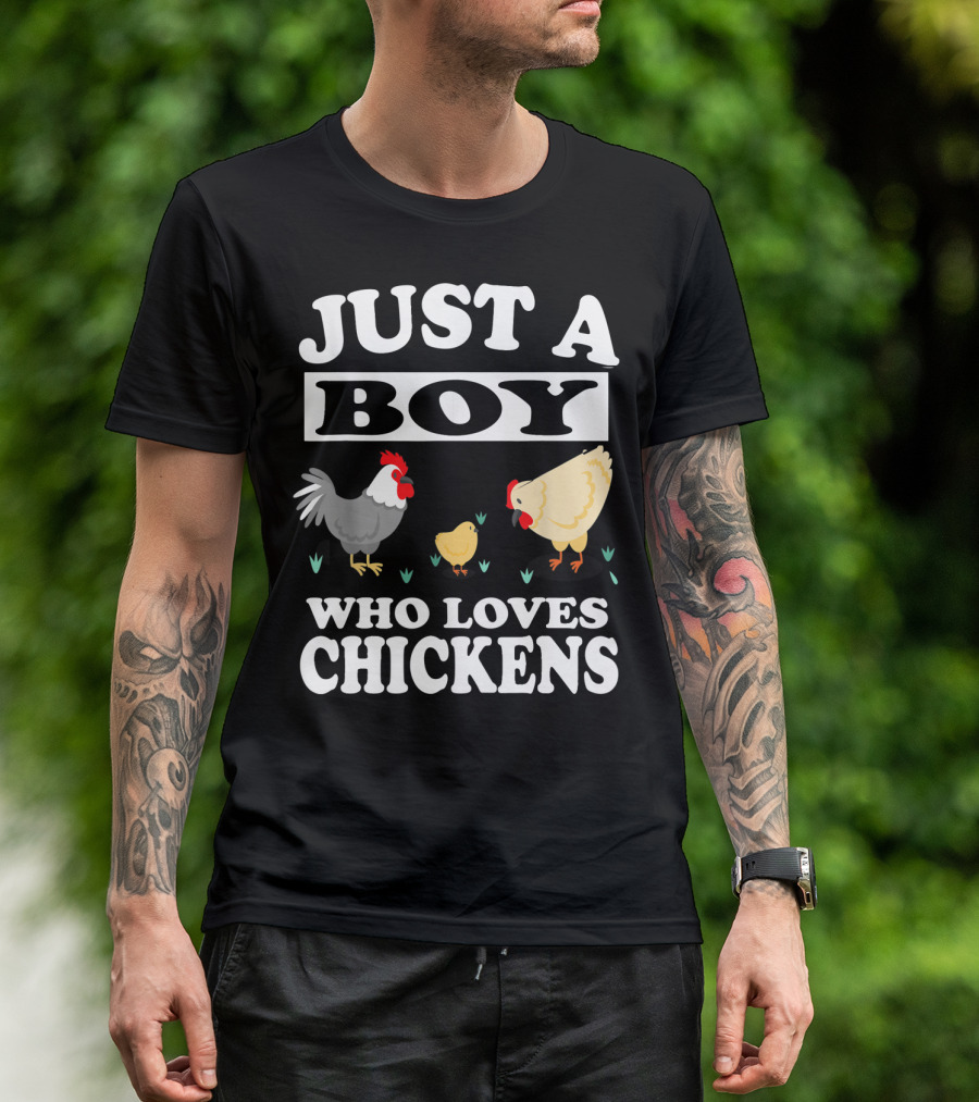 Just A Boy Who Loves Chickens Farm Chicken Rooster Hen Chicks T-Shirt