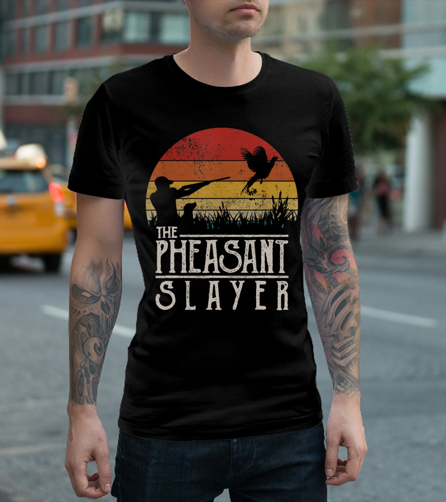 The Pheasant Slayer Vintage Sunset Hunting Scene T-Shirt