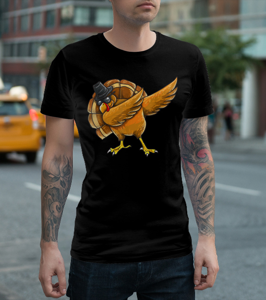 Dabbing Turkey Thanksgiving Boys Turkey Day Fun Hip Hop Bird with Hat T-Shirt