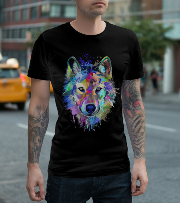 Wolf Lovers Colorful Dripping T-Shirt