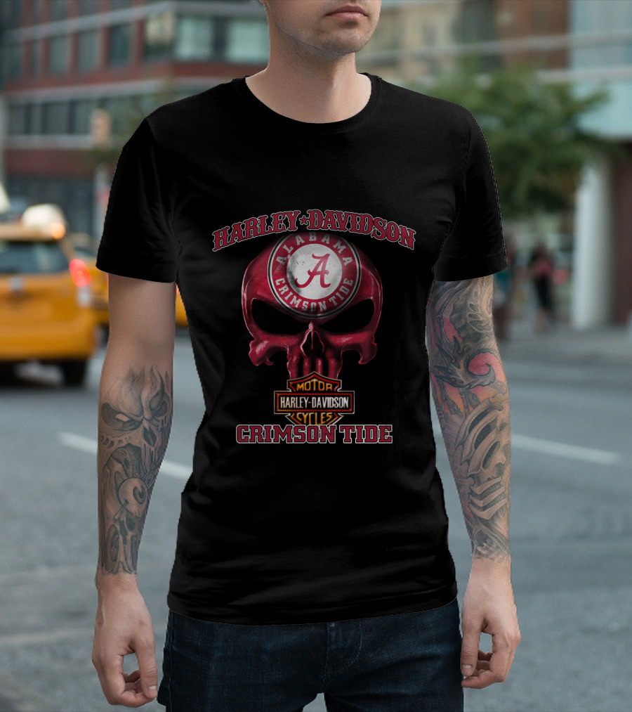 Harley Davidson Alabama Crimson Tide Skull T-Shirt