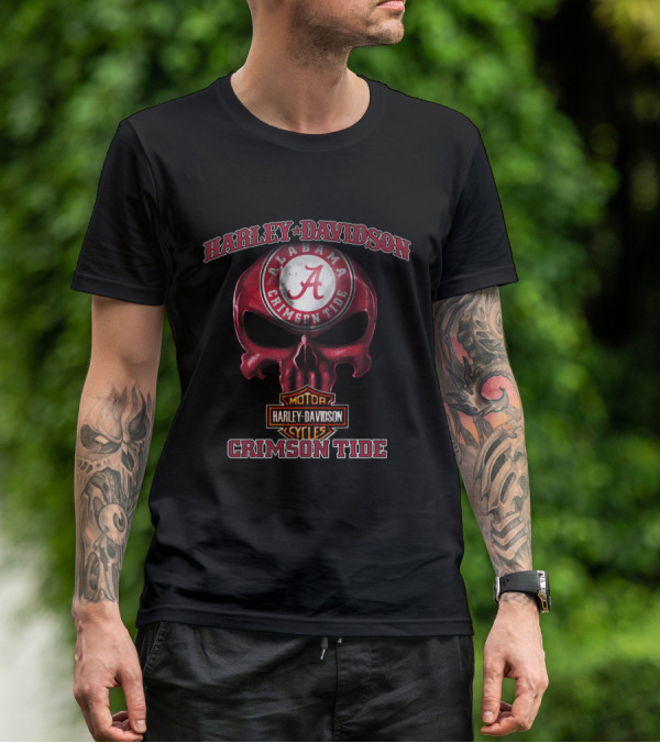 Harley Davidson Alabama Crimson Tide Skull T-Shirt