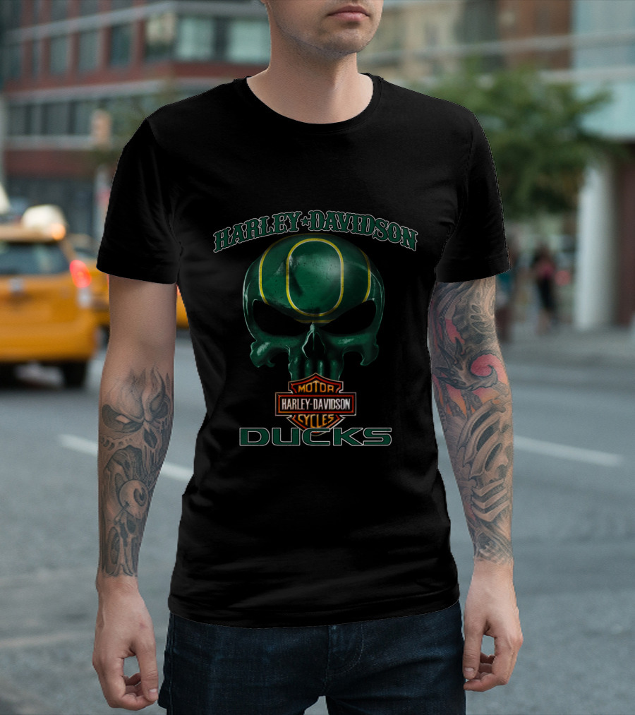 Harley Davidson Skull Oregon Ducks Motor Cycles T-Shirt