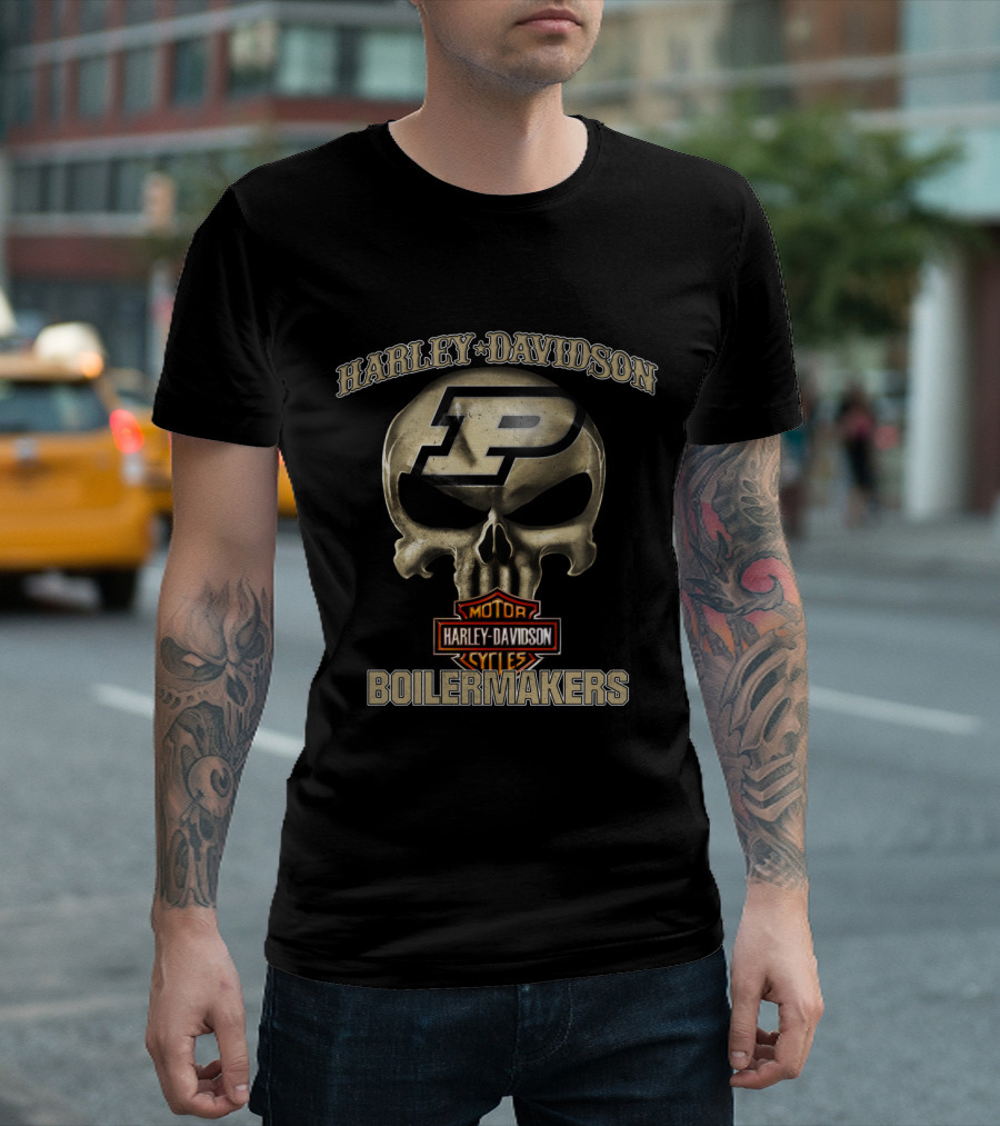 Harley Davidson Purdue Boilermakers Skull Motorcycles T-Shirt