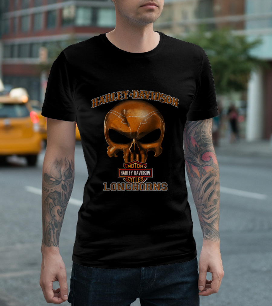 Harley Davidson Skull Longhorns Texas Motorcycle Cycles T-Shirt