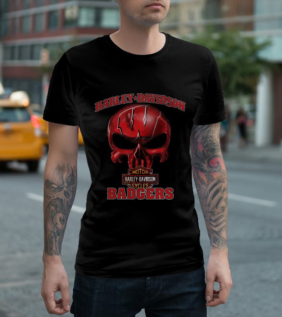 Harley Davidson Skull Wisconsin Badgers T-Shirt