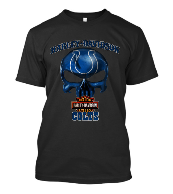 Harley Davidson Skull Nfl Indianapolis Colts Motorcycle Cycles T-Shirt