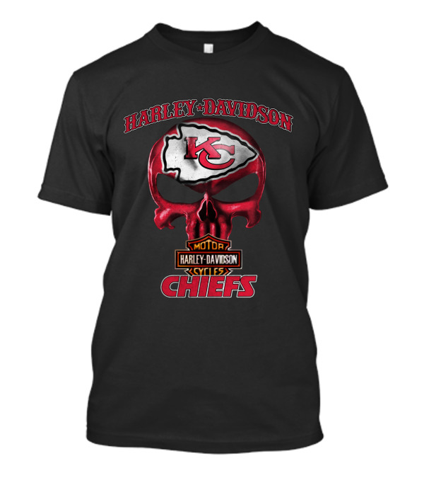 Harley Davidson Kansas City Chiefs Skull Hl Nfl Motor Cycles T-Shirt
