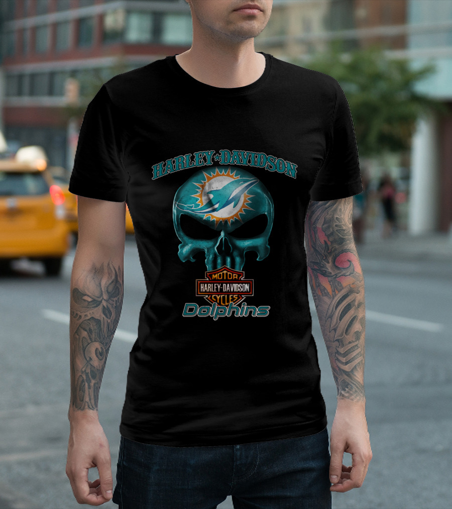 Harley Davidson Skull Miami Dolphins Nfl T-Shirt