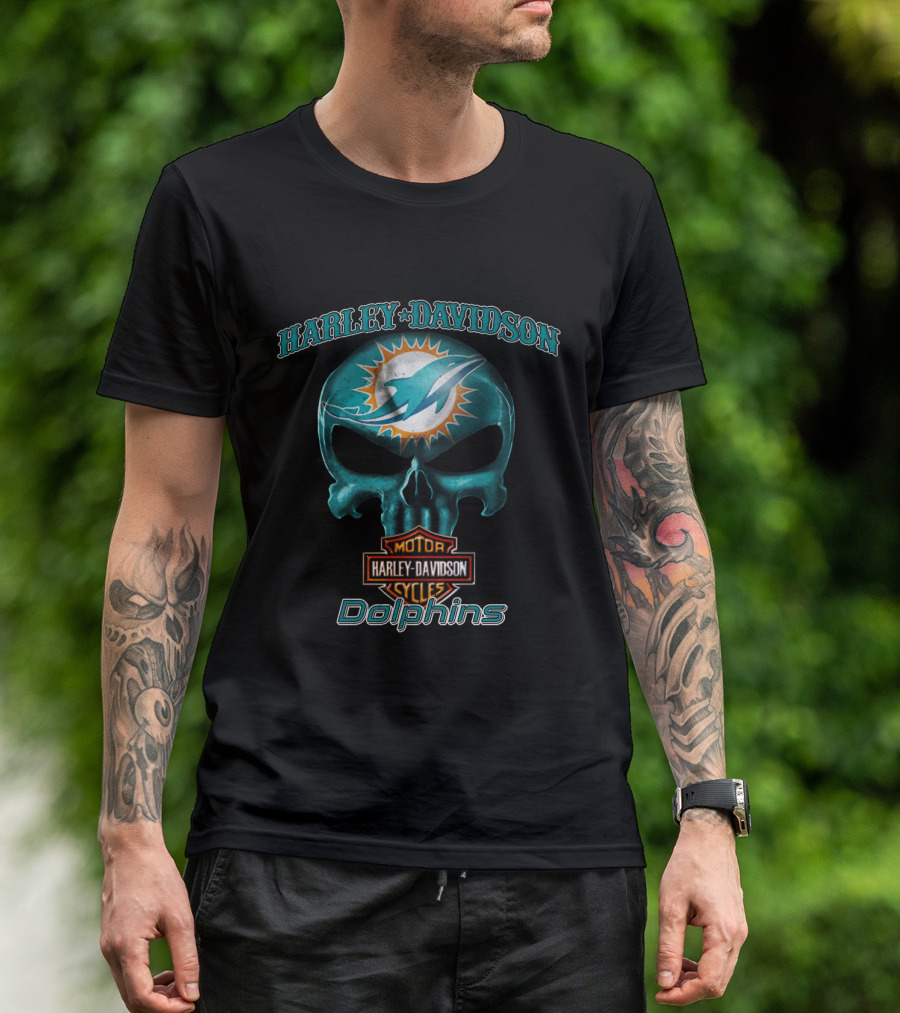 Harley Davidson Skull Miami Dolphins Nfl T-Shirt