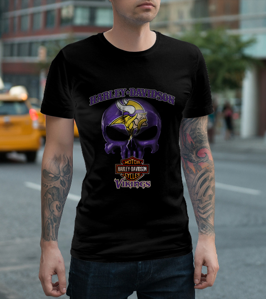 Harley Davidson Skull Minnesota Vikings T-Shirt