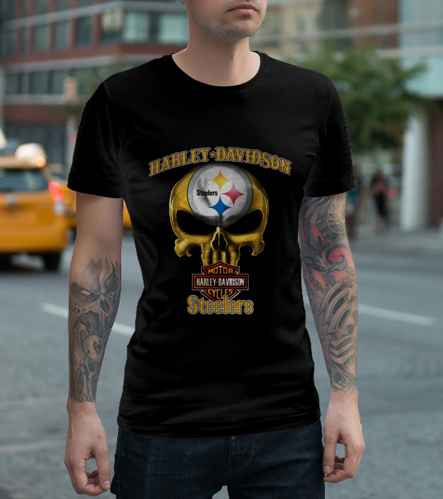 Harley Davidson Skull Steelers Nfl Pittsburgh T-Shirt