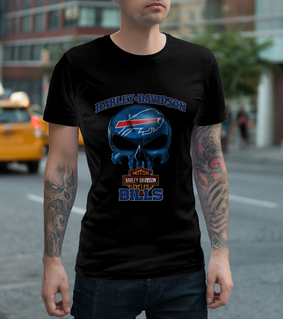Harley Davidson Motorcycles Skull Buffalo Bills Nfl T-Shirt
