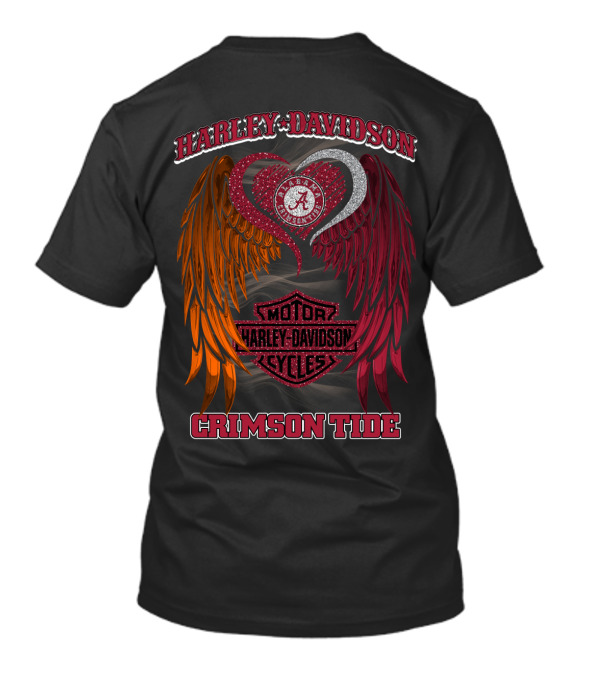 Harley Davidson Alabama Crimson Tide Winged Heart Motor Cycles T-Shirt