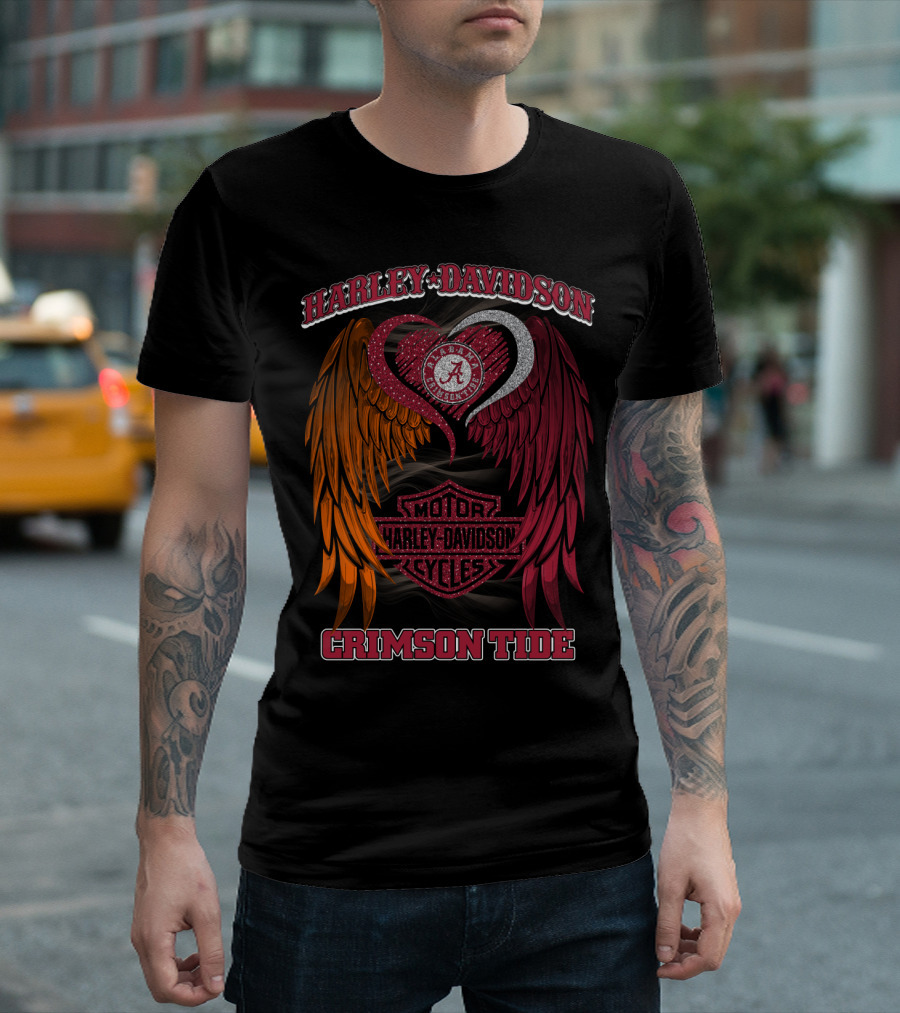 Harley Davidson Alabama Crimson Tide Winged Heart Motor Cycles T-Shirt