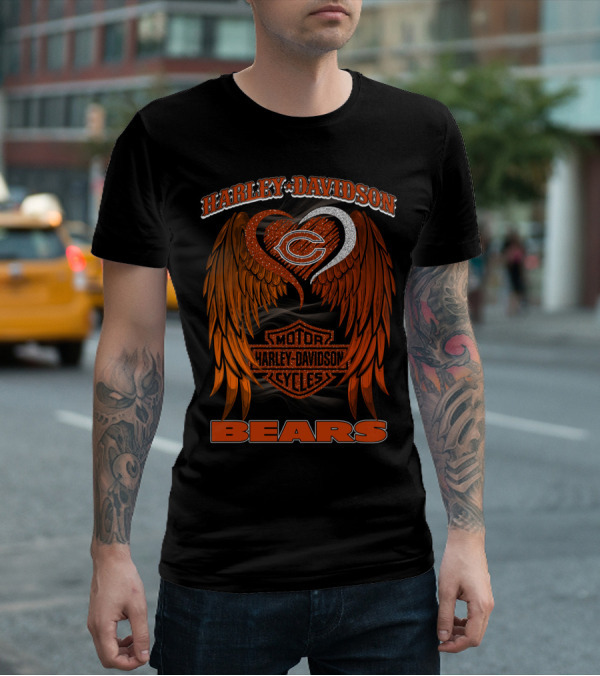 Harley Davidson Chicago Bears Motor Cycles Wings T-Shirt