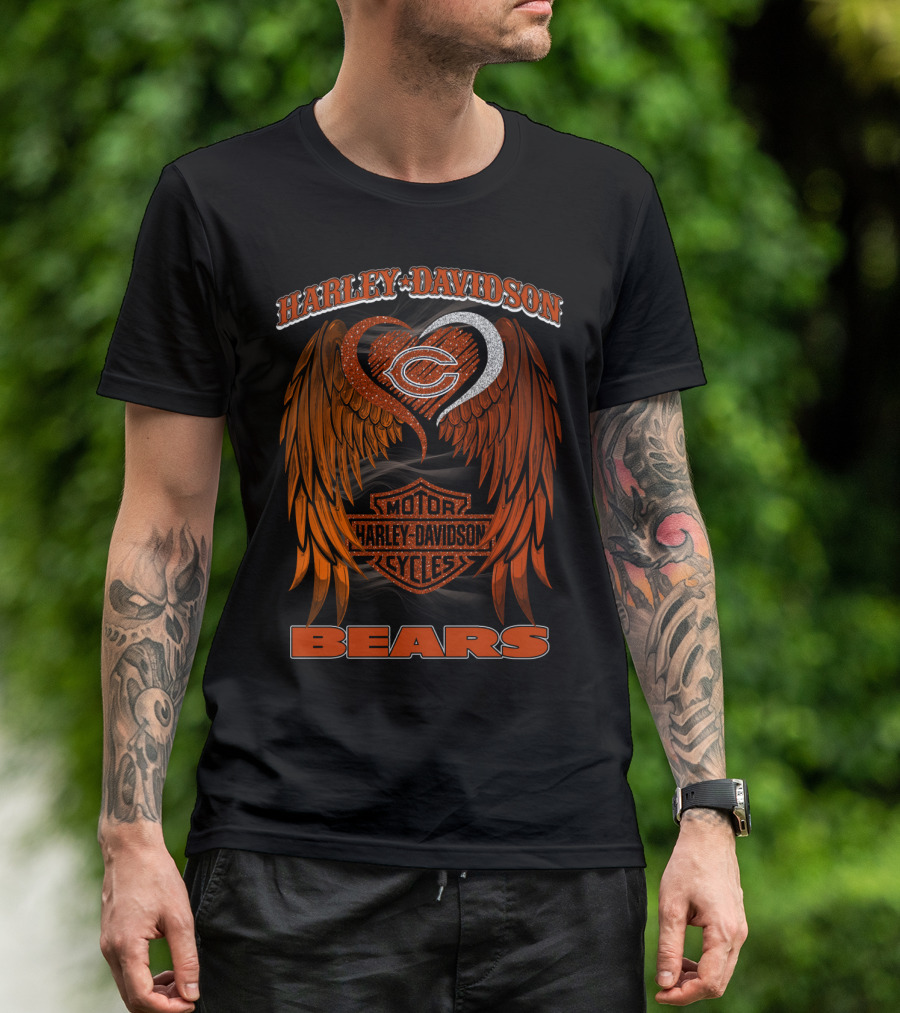 Harley Davidson Chicago Bears Motor Cycles Wings T-Shirt