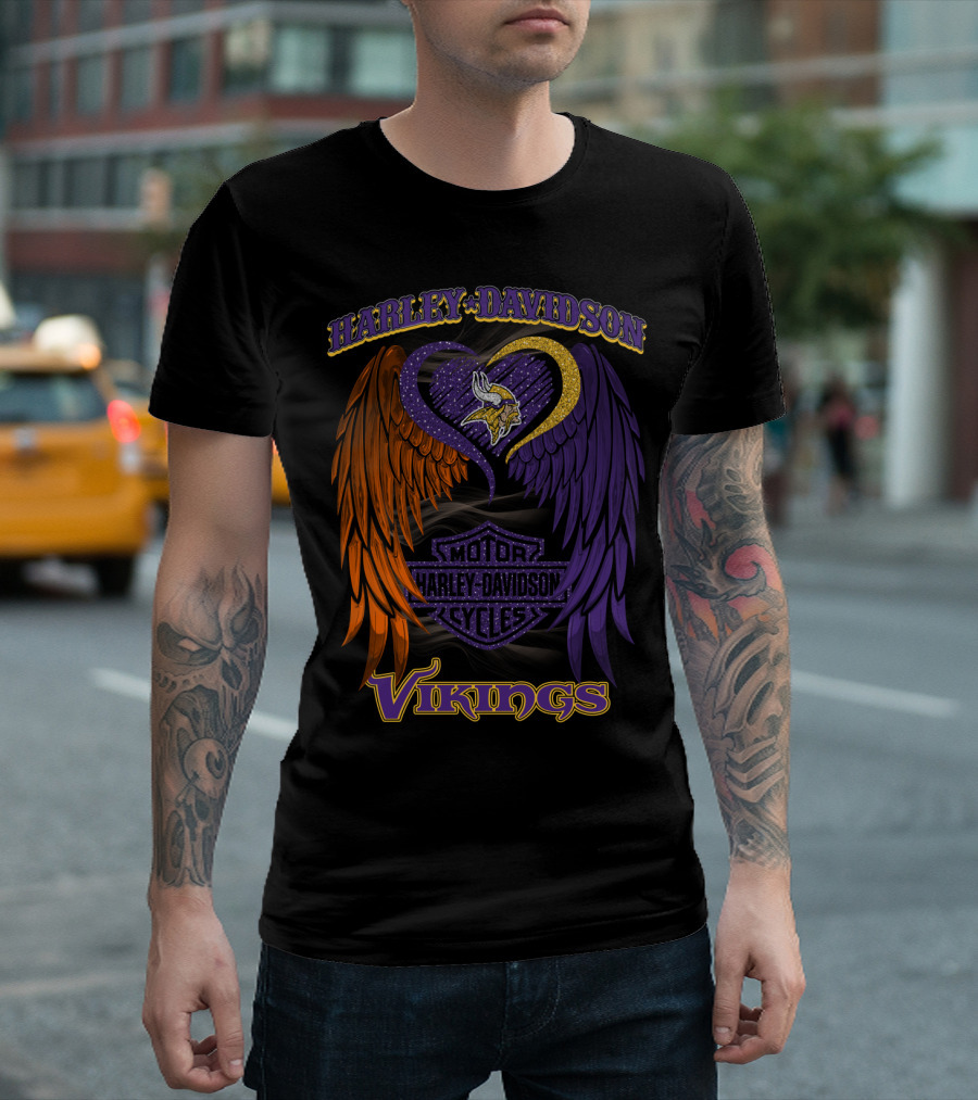 Harley Davidson Motor Cycles Minnesota Vikings Winged Heart T-Shirt