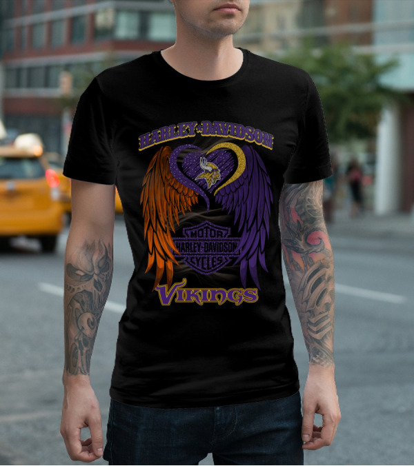 Harley Davidson Motor Cycles Minnesota Vikings Winged Heart T-Shirt