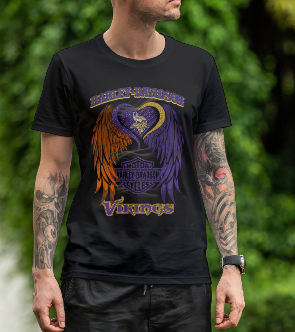Harley Davidson Motor Cycles Minnesota Vikings Winged Heart T-Shirt