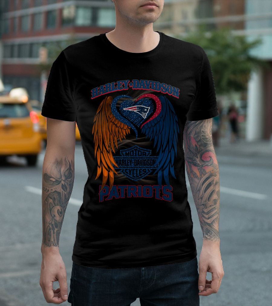 Harley Davidson Motor Cycles Patriots Wings Heart Hd2805 Nfl New England Patriots T-Shirt