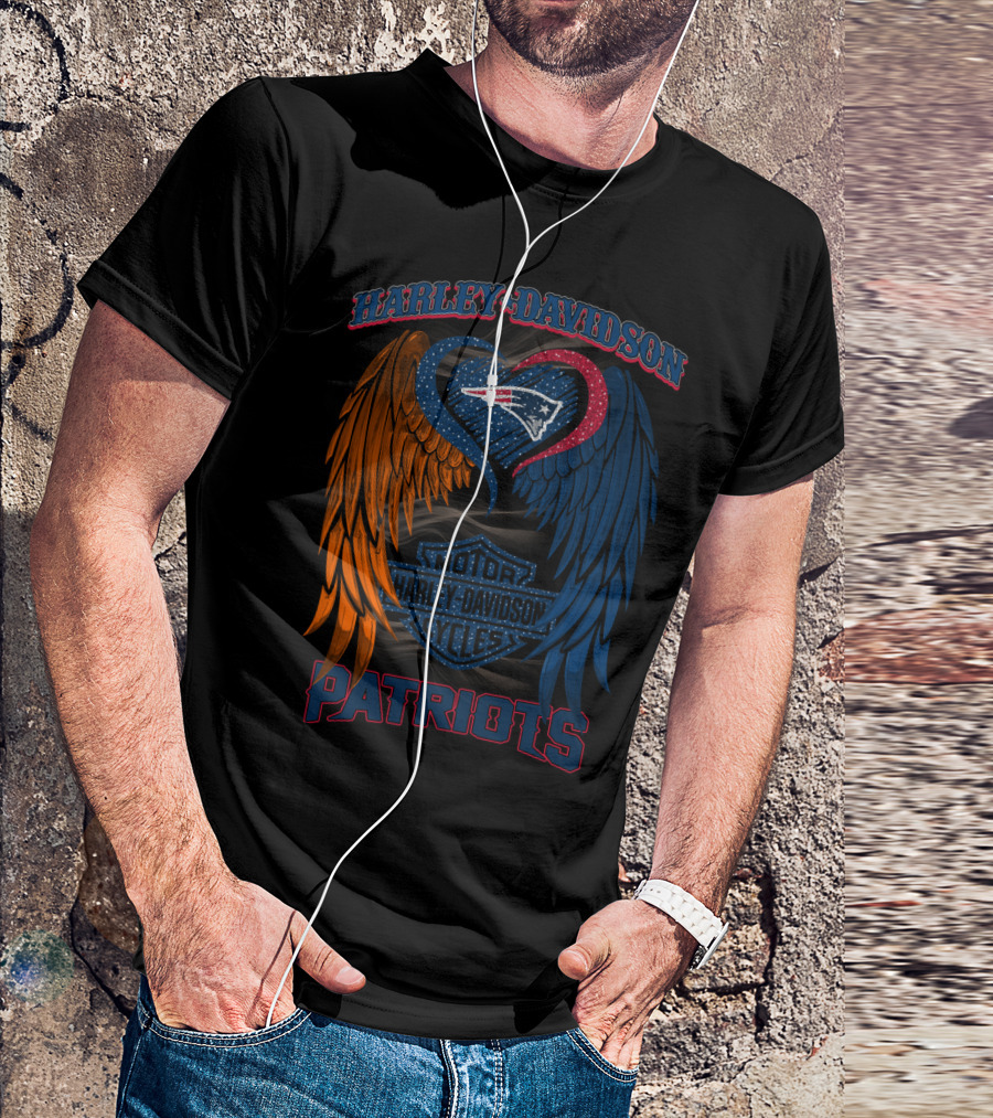 Harley Davidson Motor Cycles Patriots Wings Heart Hd2805 Nfl New England Patriots T-Shirt