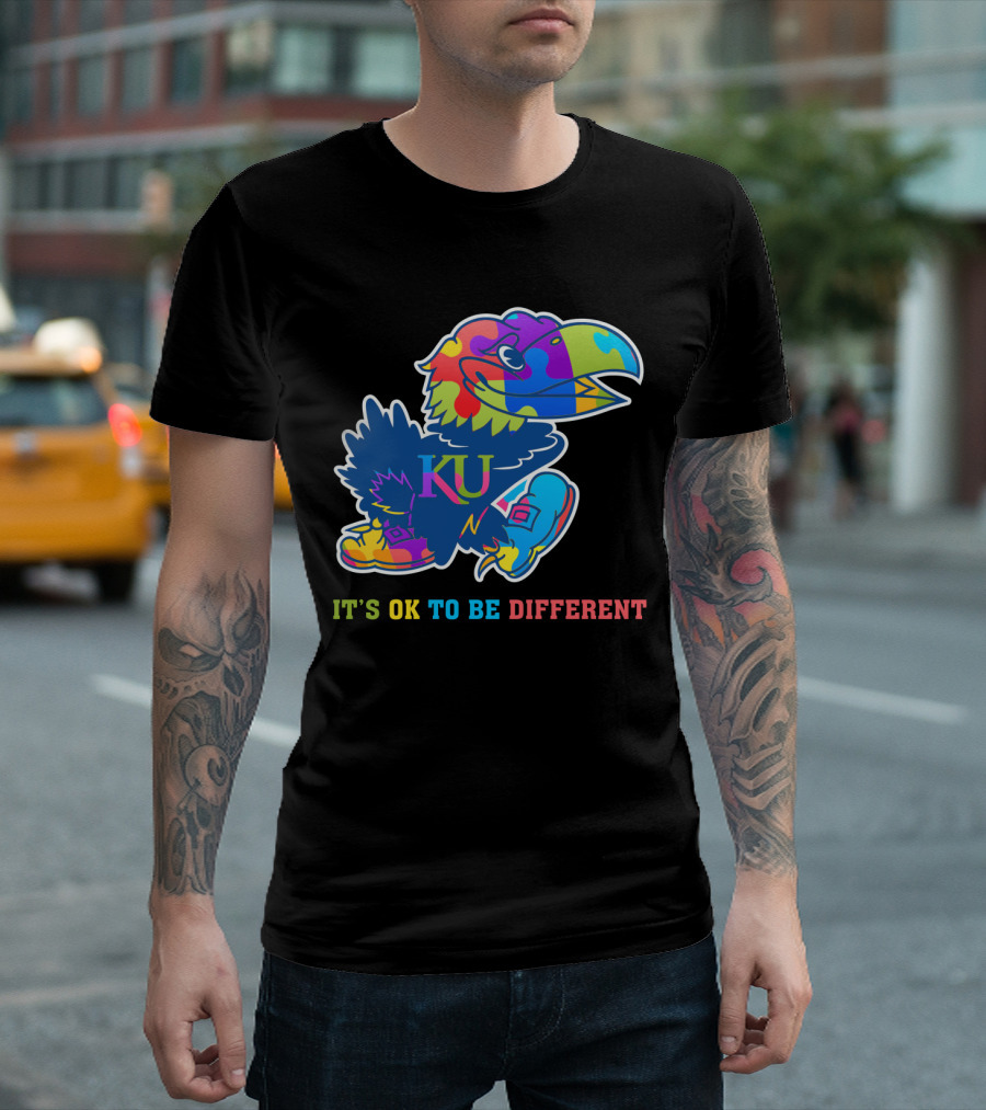 KU Jayhawks It's OK To Be Different Rainbow Mascot T-Shirt
