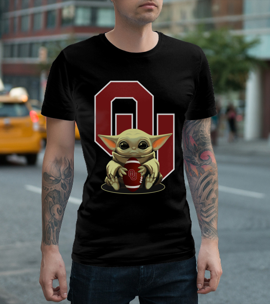 Baby Yoda OU Logo Football T-Shirt