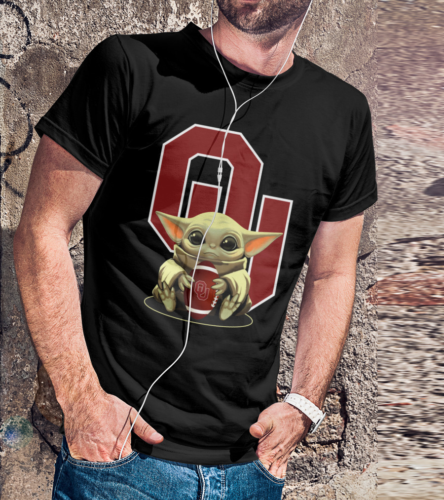 Baby Yoda OU Logo Football T-Shirt
